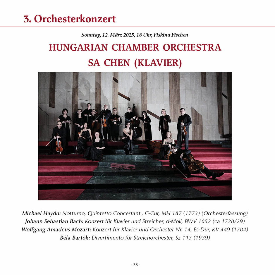 3. Orchesterkonzert: HUNGARIAN CHAMBER ORCHESTRA • SA CHEN (KLAVIER)