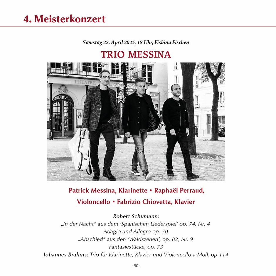 4. Meisterkonzert: TRIO MESSINA • KLARINETTE, VIOLONCELLO, KLAVIER