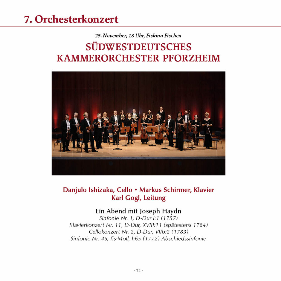 7. Orchesterkonzert: SÜDWESTDEUTSCHES KAMMERORCHESTER PFORZHEIM · DANJULO ISHIZAKA (CELLO) • MARKUS SCHIRMER (KLAVIER)